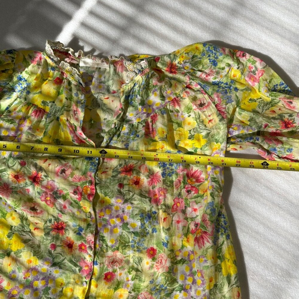 LoveShackFancy Lumiere Top Cotton Silk Bright Yellow Floral Size XS Coquette - Picture 10 of 12